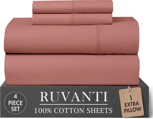 Miniatura 38 de RUVANTI 6 Piezas Sábanas de Algodón - 100% Algodón Natural Suave, Ligeras y Transpirables Sábanas de Percal Crujiente, Sábanas de Cama Tamaño Full