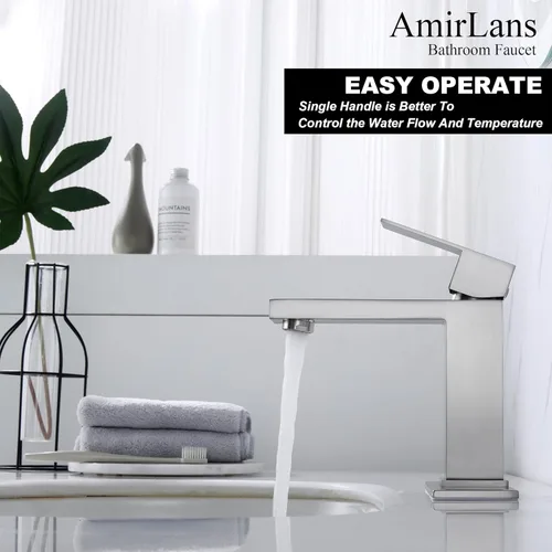 Miniatura 3 de Grifo de baño de un solo agujero, grifo de baño de acero inoxidable de níquel cepillado con tapón emergente, grifo de lavabo de baño AML-1141-BN