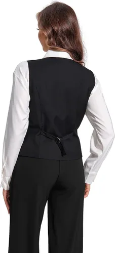 Miniatura 5 de Foucome Chaleco de doble botonadura para mujer, chaleco elegante con cuello de solapa