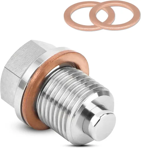 Miniatura 13 de Tapón de drenaje de aceite M14 x 1.5 Tapón magnético de drenaje de bandeja de aluminio T6 para aeronaves, con 3 piezas de arandelas de cobre rojo