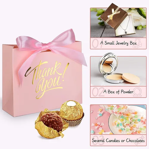 Miniatura 2 de Pequeñas bolsas de regalo de agradecimiento – Paquete de 60 bolsas de regalo de 4.5 x 1.8 x 3.9 pulgadas, papel de aluminio dorado impreso con cinta
