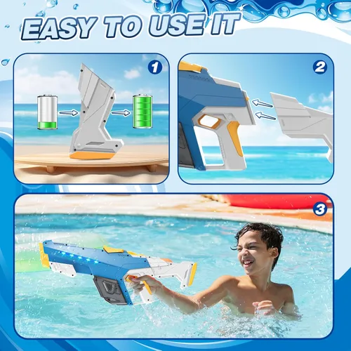 Miniatura 3 de Pistola de agua eléctrica Skirfy para niños y adultos, juguetes de agua automáticos de succión de agua al aire libre, pistolas de agua con alcance