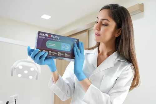 Miniatura 4 de Microflex 92-134 - Guantes desechables de nitrilo sin polvo para limpieza con puntas de dedos texturizadas