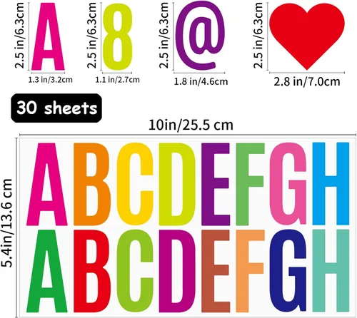 Miniatura 3 de Bemeol 500 piezas de 30 hojas de calcomanías grandes de letras del alfabeto de 2.5 pulgadas, letras autoadhesivas para tablón de anuncios, buzón