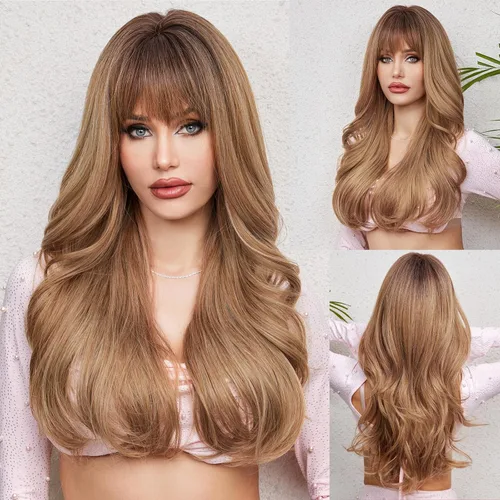 Miniatura 25 de HAIRCUBE Peluca Auburn con Flequillo Cabello Largo con Flequillo Cabello Rojo Apariencia Natural Resistente al Calor Peluca Sintética Juego Diario