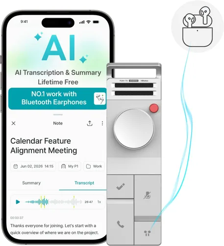 HiDock Grabadora de voz AI P1 funciona con auriculares Bluetooth: Grabadora de voz inteligente BlueCatch Tech con reproducción Transcriptor AI