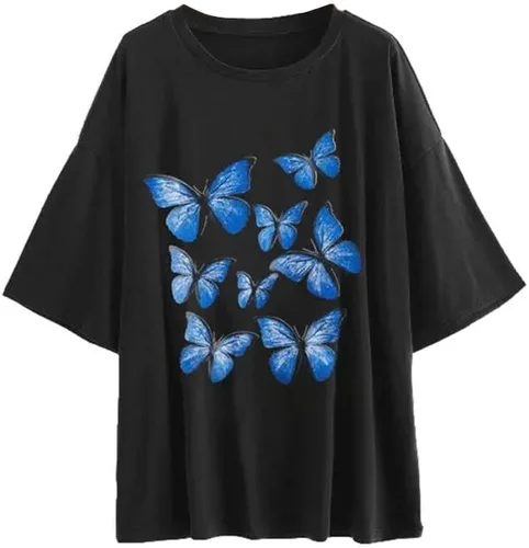 Fenxxxl Camiseta de gran tamaño para mujer, de manga corta, cuello redondo, casual, hombros caídos, holgadas