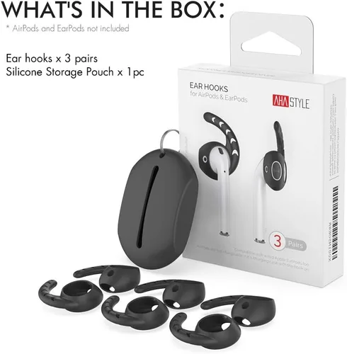 Miniatura 6 de AhaStyle 3 pares de ganchos para las orejas para AirPods, accesorios de silicona compatibles con auriculares Apple AirPods y EarPods (negro)
