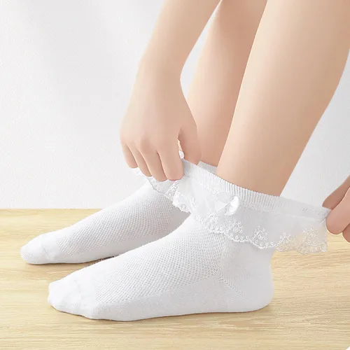 Miniatura 5 de Looching 5 pares de calcetines de encaje con volantes de malla con ojales de algodón para el tobillo suave para niñas pequeñas