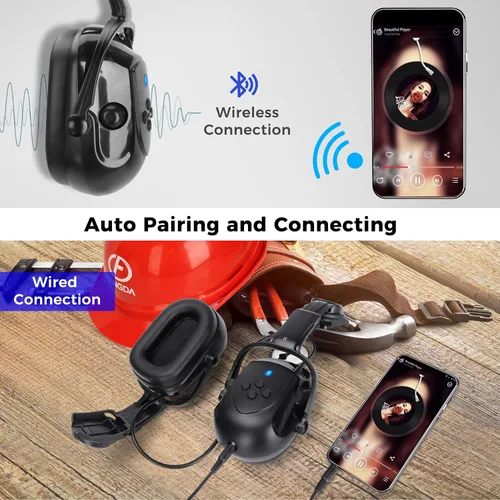 Miniatura 4 de BJKing Orejeras para casco duro con Bluetooth, NRR 28dB, orejeras ajustables montadas en la tapa, orejeras acoplables para casco