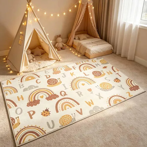 Miniatura 4 de LIVEBOX Alfombra suave ABC para niños, alfombras lavables de arco iris para dormitorio, alfombra antideslizante para sala de juegos, bonita alfombra