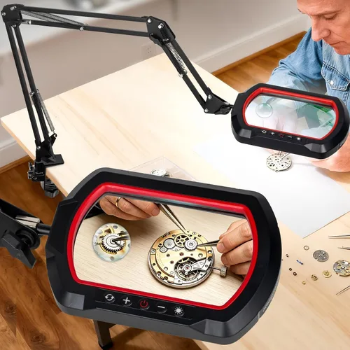 Miniatura 12 de Lupa de 12 veces con luz y soporte, brazo oscilante de 3 secciones ultradelgado, lupa iluminada para manos que ayudan, lámpara de escritorio LED