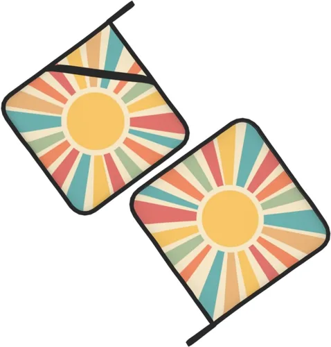 Miniatura 7 de Agarraderas bohemias para cocina, soportes retro de los años 70 con bolsillos, almohadillas calientes cuadradas para cocina, cocina, hornear, Boho