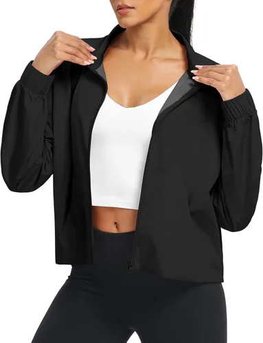 Miniatura 3 de AVGO Chaquetas deportivas cortas ligeras para mujer, con protección solar, rompevientos impermeables con cremallera