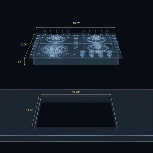 Miniatura 8 de Empava Placa de cocina de gas de 24 pulgadas con 4 quemadores sellados - Rejillas continuas resistentes - NG/GLP Convertible - Superficie de vidrio