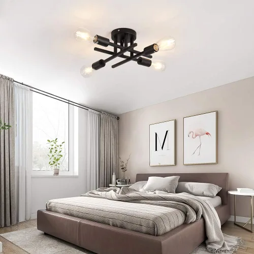 Miniatura 4 de ZGLAOJT Lámpara de techo semiempotrada de 4 luces, color negro mate con base E26, candelabro moderno para casa de campo, cocina, comedor