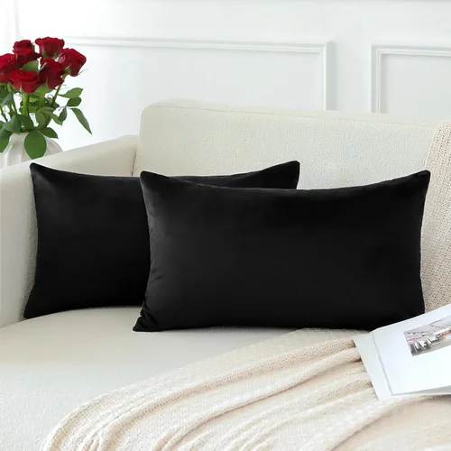 Miniatura 3 de OTOSTAR Fundas de almohada decorativas de terciopelo suave y sólido de 12 x 20 pulgadas, fundas de almohada lumbares, fundas de almohada para sofá
