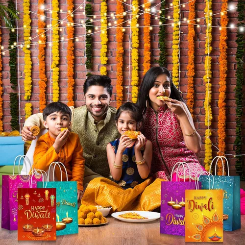 Miniatura 7 de Cholemy 18 bolsas de regalo Diwali – Festival de luces con asas – Bolsas de regalo de cumpleaños de Sydney de papel Diwali – Suministros de fiesta