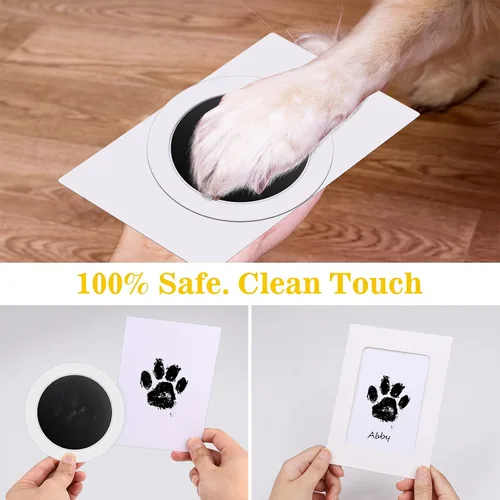 Miniatura 6 de Nabance Kit de impresión de huellas sin tinta para perros, gatos con 2 almohadillas redondas de tinta y 2 marcos de papel, kit de huellas de manos
