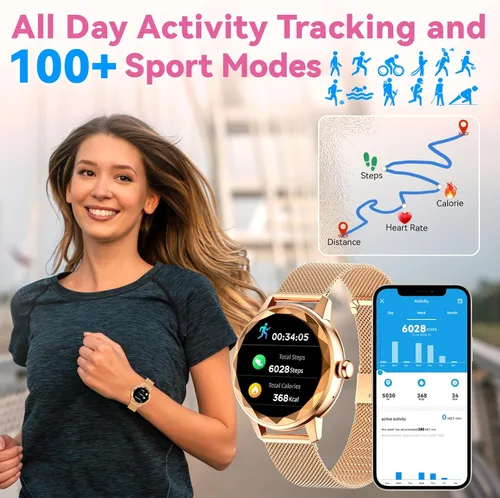 Miniatura 4 de Reloj inteligente para mujer con llamada de marca/respuesta, reloj de fitness ajustable de 1.2 pulgadas con monitor de sueño de frecuencia cardíaca