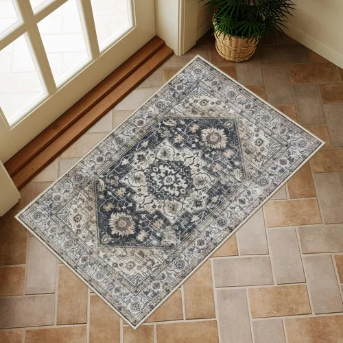 Miniatura 9 de Collive Tapete lavable para puerta de interior, antideslizante, alfombra de entrada retro de 20 x 32 pulgadas, tapete de entrada de absorción Multi