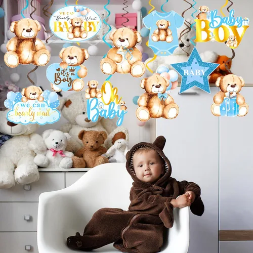 Miniatura 9 de 20 piezas de oso de peluche colgantes con diseño de remolinos We Can Bearly Wait Baby Shower Decoraciones It's a Boy Ceiling Swirl Bear Baby Shower