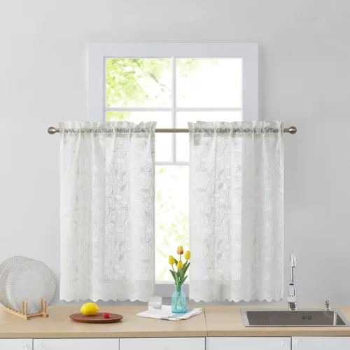 Miniatura 2 de HLC.ME Joyce - Cortina de encaje transparente para cocina, cafetería, para ventanas pequeñas, cocina y baño, 30 pulgadas de ancho x 36 pulgadas
