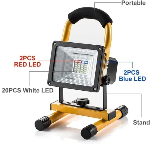 Miniatura 6 de Luz de trabajo LED de 15 W con soporte, luces de inundación portátiles recargables de 4000 lm, interruptor de brillo ajustable, IP65 impermeable