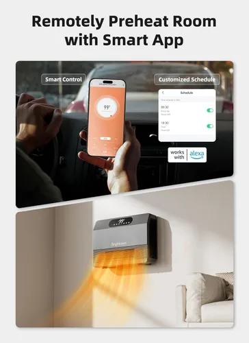 Miniatura 3 de Brightown Calentador de pared inteligente, calentador eléctrico para uso en interiores de 1500 W, 5 modos opcionales, termostato ajustable, 3-Gris