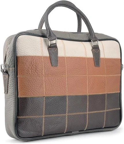 Miniatura 5 de Top Grain Leather Laptop Bag Handbag Multicolor Patchwork Laptop Messenger Crossbody Shoulder Bags for Men and Women