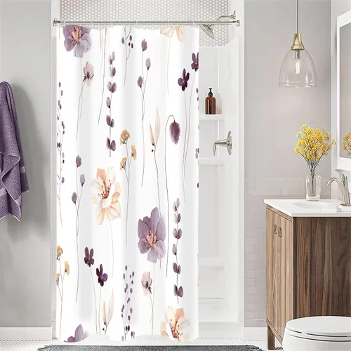 Miniatura 50 de Gibelle Cortina de ducha con estampado floral de acuarela, cortina de ducha retro naranja azul marino para baño, juego de cortina de ducha moderna