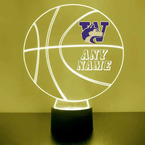 Miniatura 12 de Lámpara de luz nocturna personalizada de la Universidad de Missouri (Mizzou) Tigers con bola de baloncesto y logotipo, letrero LED con control