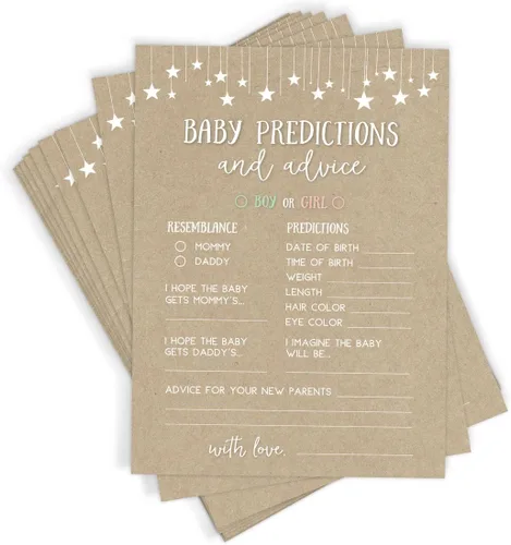 Miniatura 4 de Printed Party Juegos de baby shower - Adivina quién mamá o papá juego para niño o niña, tema de papel kraft rústico, 50 tarjetas
