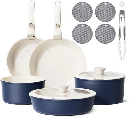 Caannasweis Juego de utensilios de cocina antiadherentes desmontables, ollas y sartenes de inducción apilables con asas extraíbles, aptos para