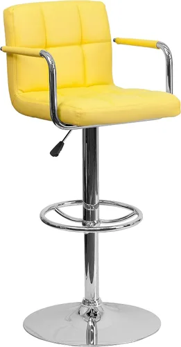 Miniatura 23 de Flash Furniture Taburete de bar de altura ajustable de vinilo acolchado gris contemporáneo con brazos y base cromada