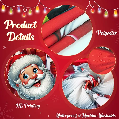 Miniatura 5 de Tieshankao Cortina de ducha de Navidad, Papá Noel, muñeco de nieve, reno, decoración de baño con 12 ganchos, 72 x 72 pulgadas, decoraciones navideñas
