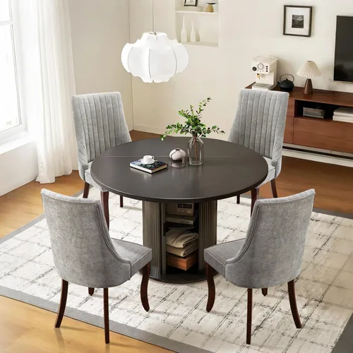 Miniatura 29 de SoarFlash Juego de mesa de cocina y sillas para 4, juego de mesa de comedor de 47 pulgadas para 4 personas con sillas tapizadas de terciopelo, juego