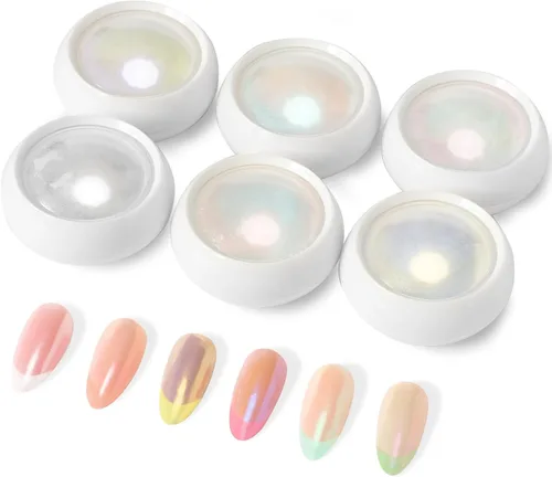 Miniatura 10 de Juego de 2 frascos de polvo de uñas de cromo perla, polvo de uñas de sirena cromado, kit de polvo iridiscente con purpurina iridiscente, decoración