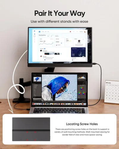 Miniatura 4 de CJkao Monitor portátil de 15.6 pulgadas FHD 1080P USB-C y HDMI pantalla IPS ultradelgada con cubierta inteligente, altavoces duales, HDR, cuidado