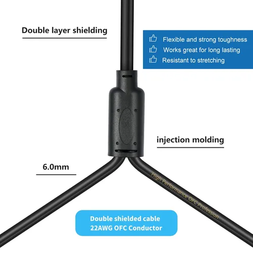 Miniatura 4 de Smithok Cable divisor XLR, cable doble hembra a macho Y (divisor XLR de 3 pines, 2 hembra a 1 macho), adaptador de audio de cable divisor