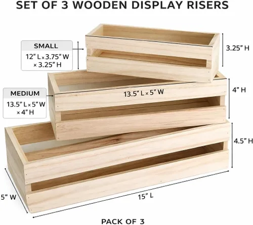 Miniatura 8 de Oojami Juego de 3 cajas de madera para manualidades, cajas de madera para exhibición, cajas de madera para manualidades, caja de madera decorativa