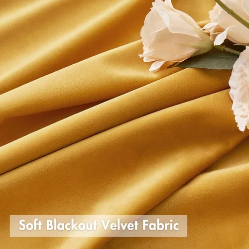 Miniatura 3 de MIULEE - Cortinas de terciopelo con pompones amarillo mostaza para habitación/sala de estar, cortinas opacas para otoño, aislantes térmicos, de 84