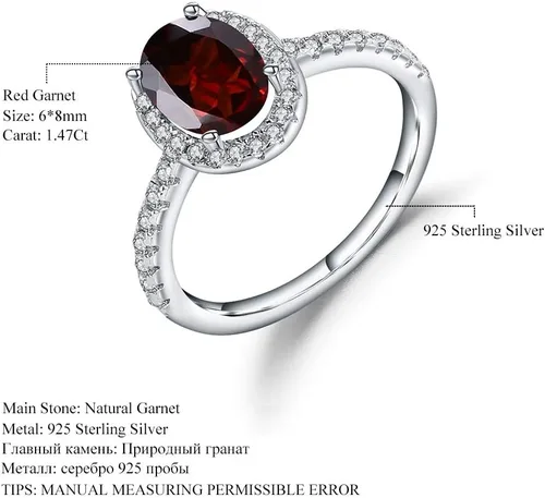 Miniatura 7 de Anillo de compromiso de plata de ley 925 con halo de piedras preciosas ovaladas para mujer talla 5 a 10