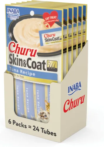 Miniatura 9 de INABA - Golosinas Churu puré natural para gatos para piel y pelaje con aceites Omega, taurina y vitamina E, 0.5 onzas en cada tubo, 50 tubos