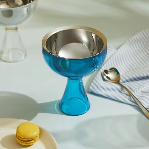 Miniatura 5 de Alessi AMMI01S AZ Big Love - Juego de helados de diseño, cuenco en acero inoxidable 18/10 y resina termoplástica, color azul y cuchara de acero