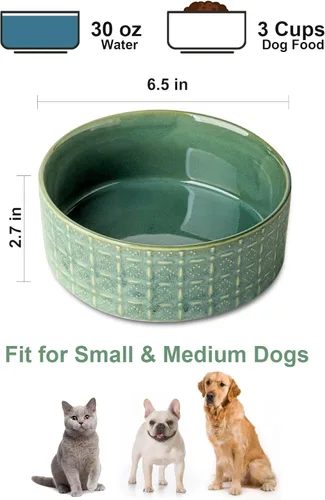 Miniatura 4 de Tazón de cerámica para perros, tazón de comida y agua para mascotas de 6.5 pulgadas, plato para perros medianos y pequeños, cachorro, verde