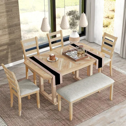 Miniatura 10 de Bellemave Juego de mesa de comedor de 6 piezas para 6 mesas de cocina rectangulares con 4 sillas de comedor y banco, juego de comedor para 6