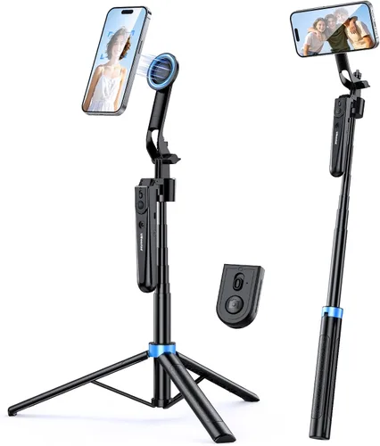 Miniatura 8 de UBeesize Trípode de seguimiento facial automático de 70 pulgadas, rotación de 360° con soporte, trípode para teléfono con luz de relleno, palo