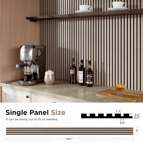 Miniatura 3 de Paquete de 6 paneles de pared de madera acústica, 94.5 x 8 pulgadas cada uno panel de pared insonorizado, paneles de listones de madera estriada 3D