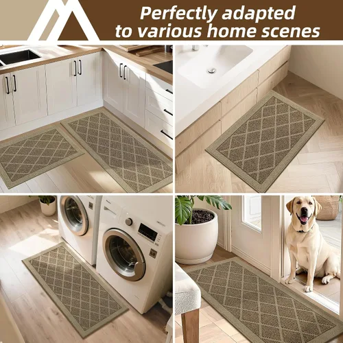 Miniatura 7 de COSY HOMEER Tapetes de cocina, 2 alfombras de cocina antideslizantes, lavables, absorbentes, para suelo de cocina, 100% polipropileno, alfombra